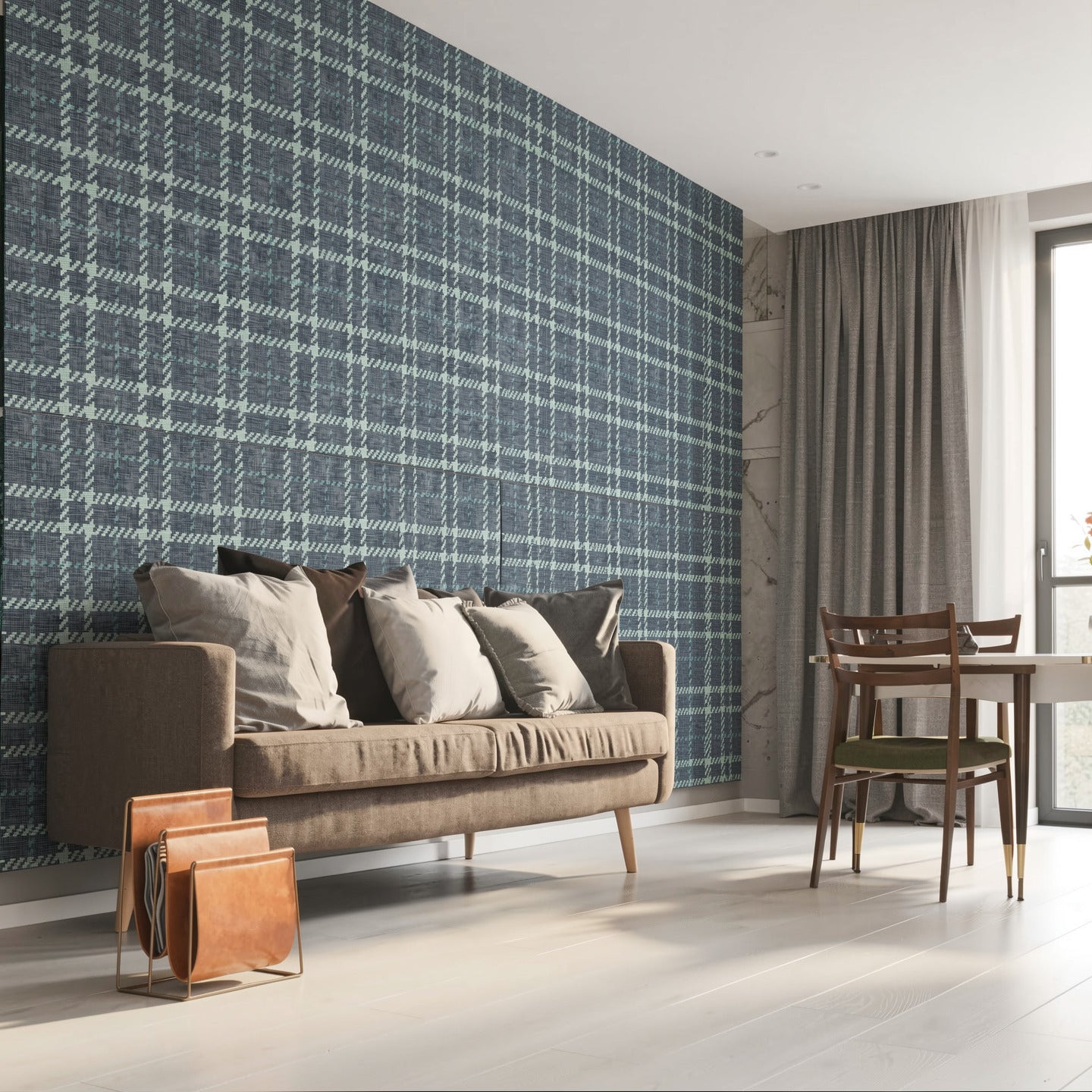 GP6070 Chunky Plaid Premium Peel and Stick Wallpaper Panel 26 Wide x 6 Ft High in Teal