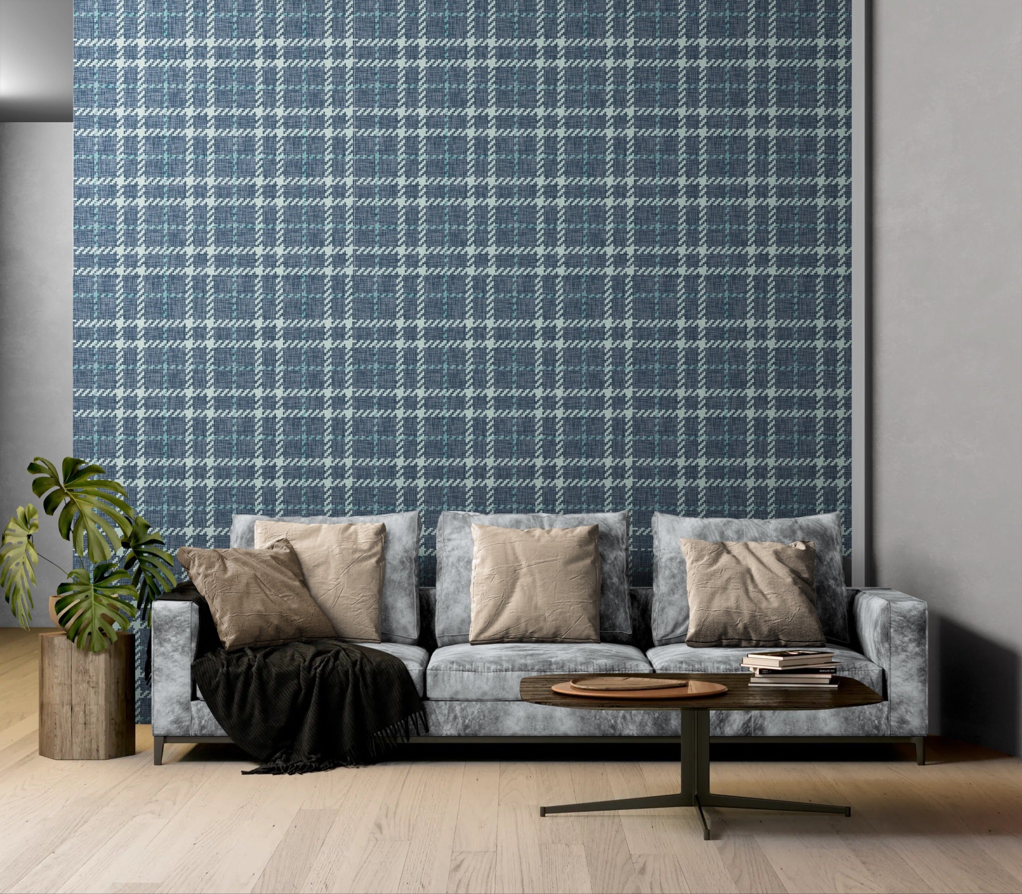 GP6070 Chunky Plaid Premium Peel and Stick Wallpaper Panel 26 Wide x 6 Ft High in Teal