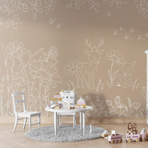 GDSE3571 Deer Doodles Wallpaper Mural Premium Peel and Stick Material 26in Wide x 9 ft. Brown White