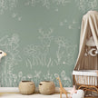 GDSE3572 Deer Doodles Wallpaper Mural Premium Peel and Stick Material 26in Wide x 9 ft. Green White