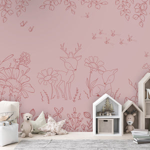 GDSE3574 Deer Doodles Wallpaper Mural Premium Peel and Stick Material 26in Wide x 9 ft. Dark Pink