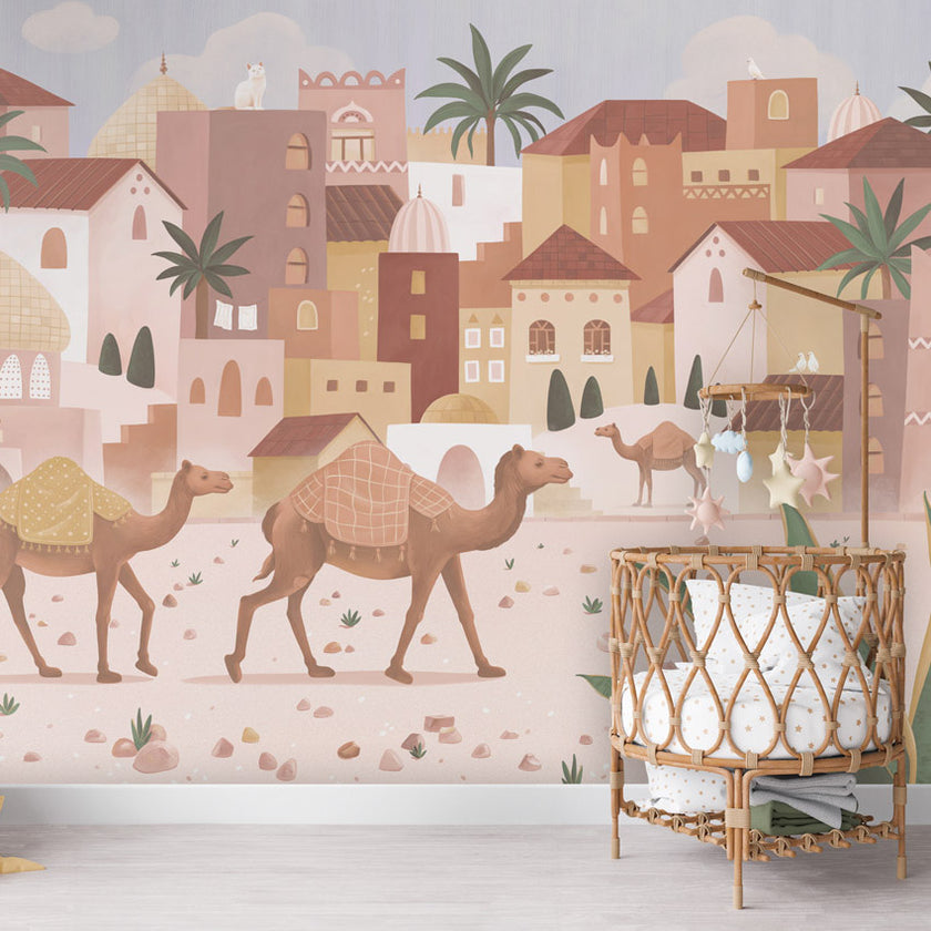 GDSE3580 Desert Dreams Wallpaper Mural Premium Peel and Stick Material 26in Wide x 9 ft. Soft Pink Tan Brown