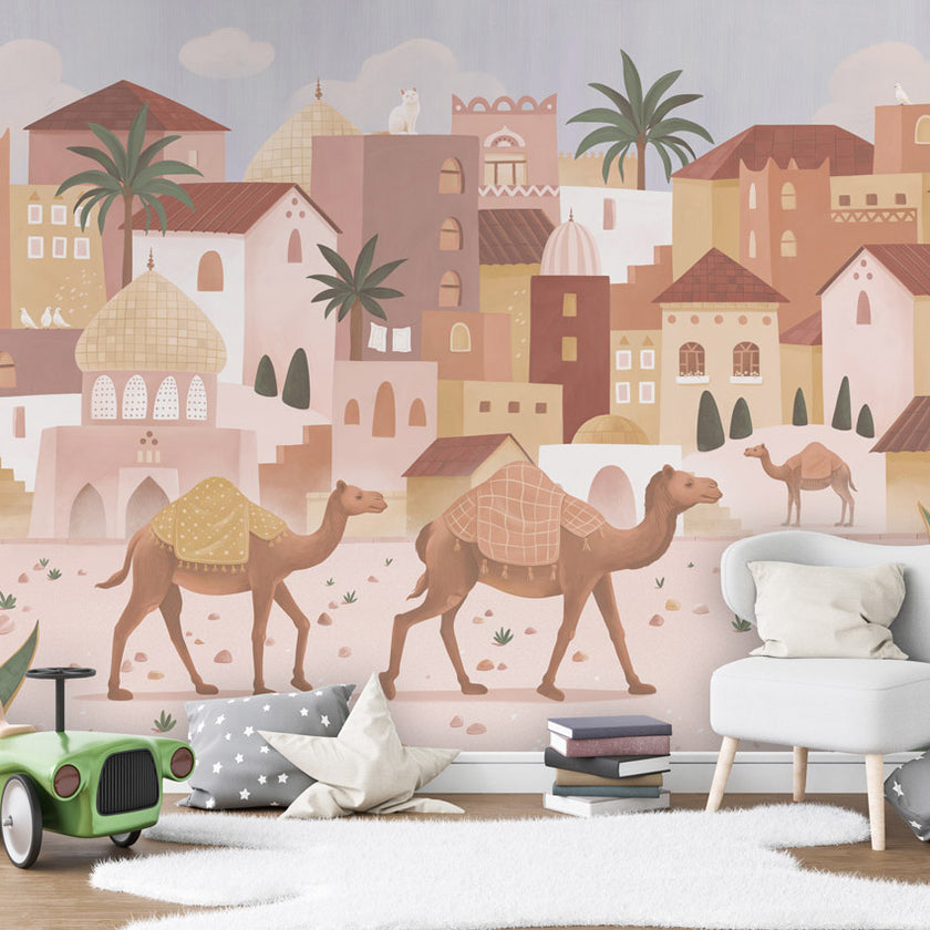 GDSE3580 Desert Dreams Wallpaper Mural Premium Peel and Stick Material 26in Wide x 9 ft. Soft Pink Tan Brown