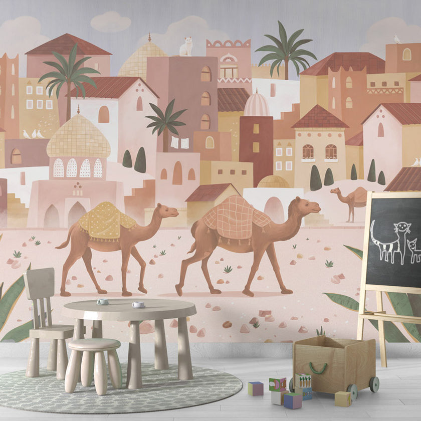 GDSE3580 Desert Dreams Wallpaper Mural Premium Peel and Stick Material 26in Wide x 9 ft. Soft Pink Tan Brown