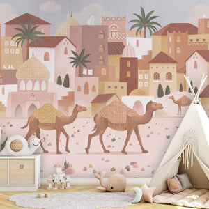 GDSE3580 Desert Dreams Wallpaper Mural Premium Peel and Stick Material 26in Wide x 9 ft. Soft Pink Tan Brown
