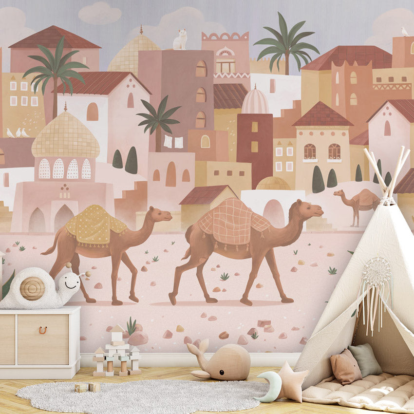 GDSE3580 Desert Dreams Wallpaper Mural Premium Peel and Stick Material 26in Wide x 9 ft. Soft Pink Tan Brown
