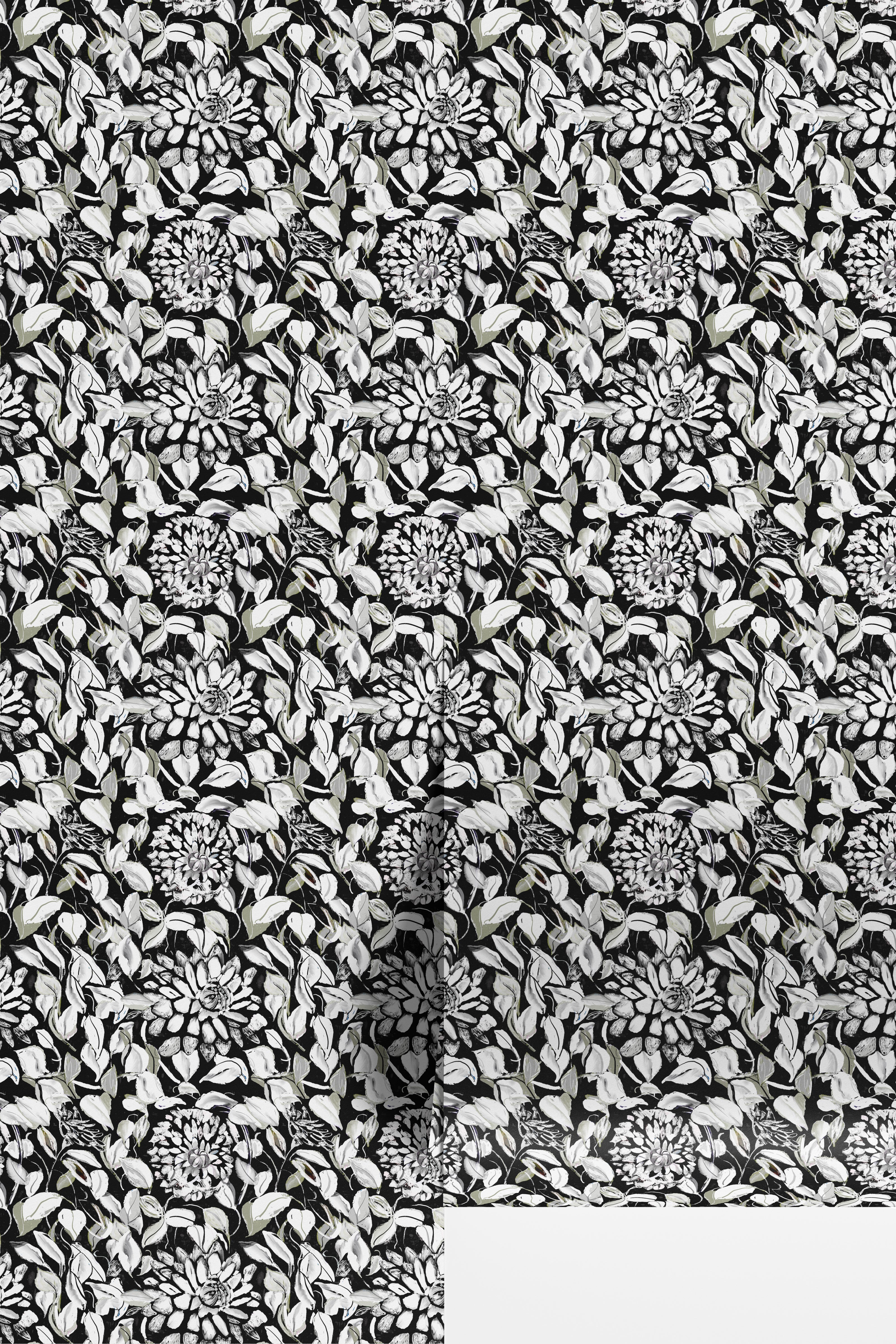 GDSL5003 Dahlias Premium Peel and Stick Wallpaper Panel 26 inch Wide in Light Teal White Black