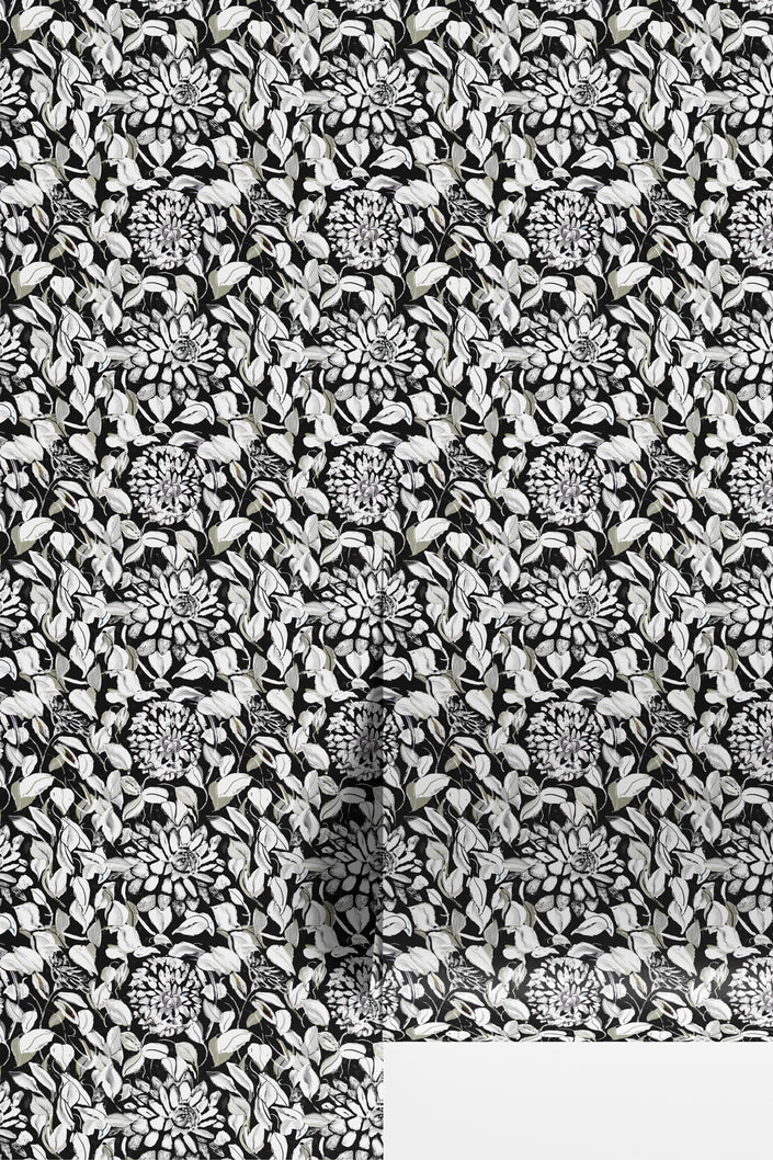 GDSL5001 Dahlias Premium Peel and Stick Wallpaper Panel 26 inch Wide in Black White Muted Green