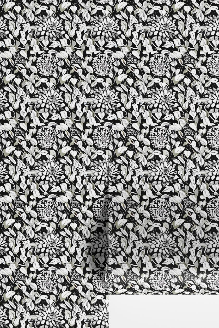 GDSL5003 Dahlias Premium Peel and Stick Wallpaper Panel 26 inch Wide in Light Teal White Black