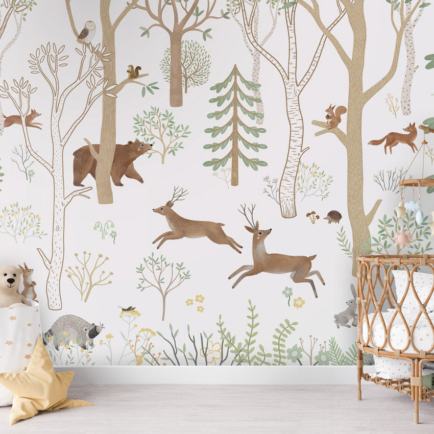 GDSE3760 Frisky Forest Wallpaper Mural Premium Peel and Stick Material 26in Wide x 9 ft. Green