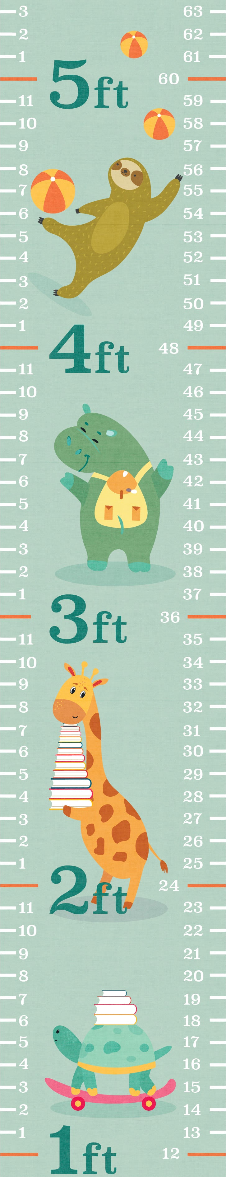 GA1003 Children Growth Chart Zoo School Design Peel & Stick Vinyl, Kids