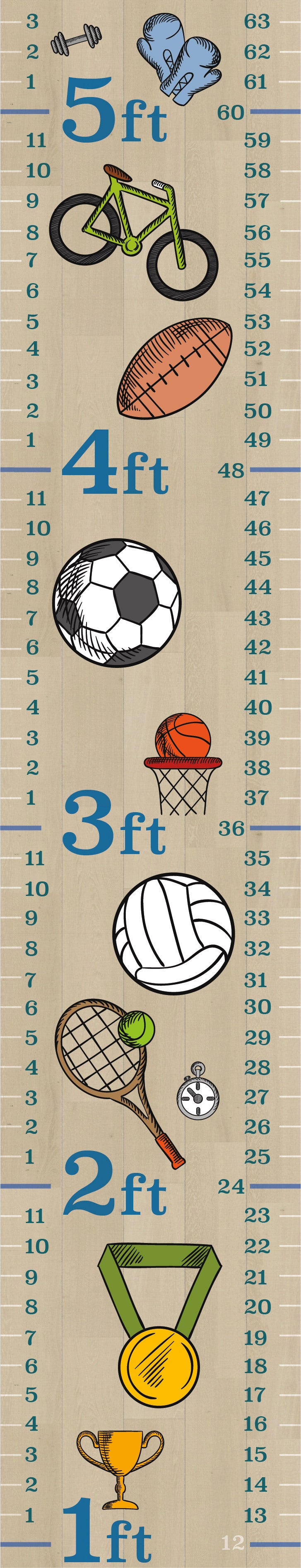 GA1004 Children’s Peel & Stick Growth Chart Sports Club Kids