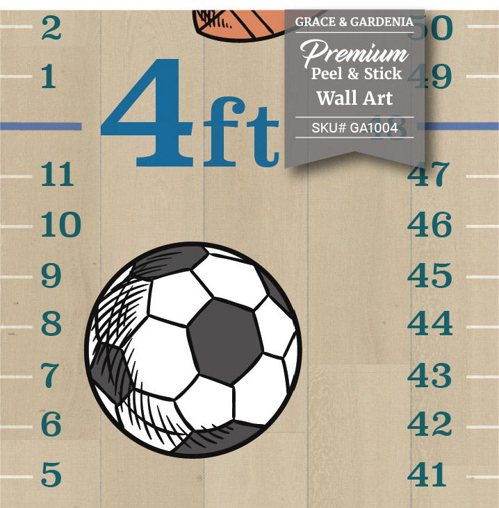 GA1004 Children’s Peel & Stick Growth Chart Sports Club Kids