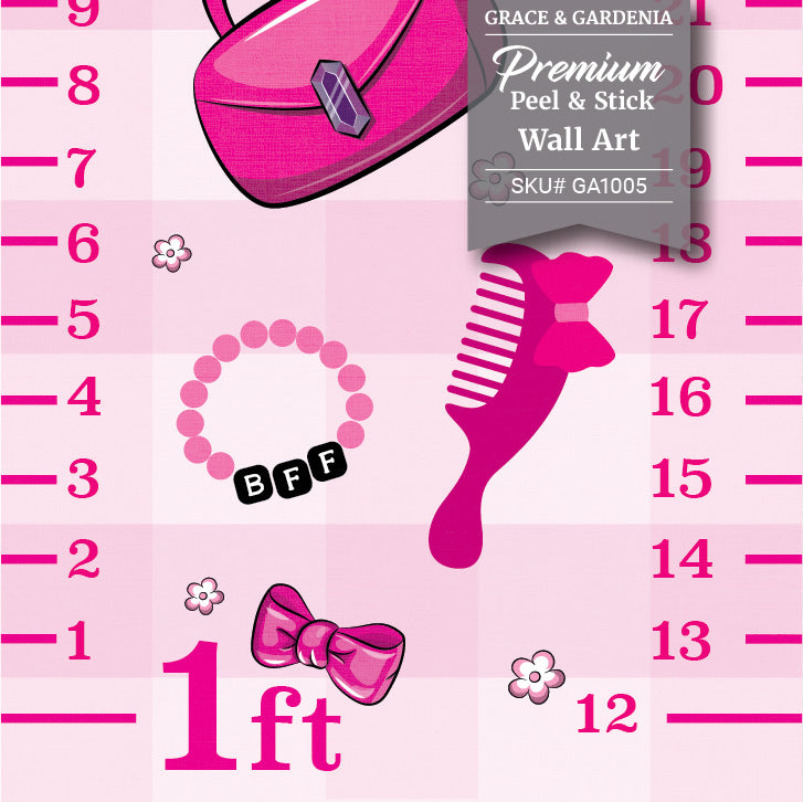 GA1005 Children’s Peel & Stick Growth Chart Pink Dazzle Kids