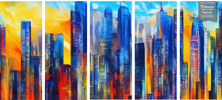 Expressive Cityscape Painting Peel & Stick Split Canvas Wall Art GA2006