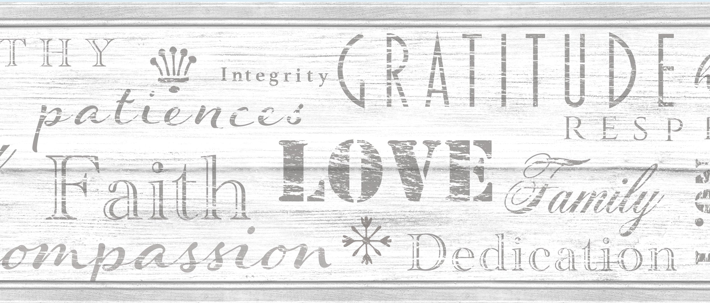 GB4034 Distressed Wood Farmhouse Values Typography Inspirational Words Peel and Stick Wallpaper Border GB4034