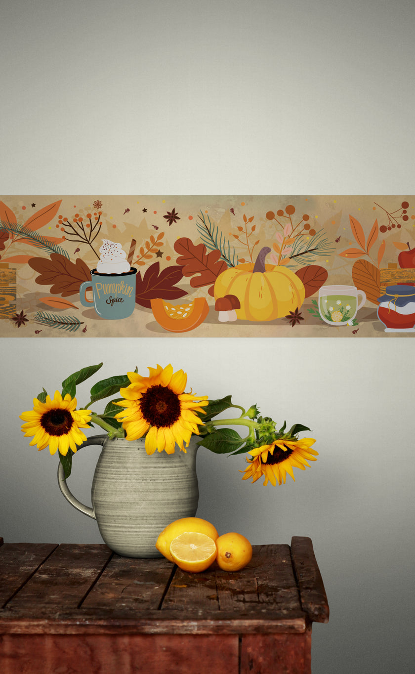 GB4040 Cozy Autumn Peel and Stick Wallpaper Border 10in or 8in Height x 15ft Long Brown Orange Tan Green
