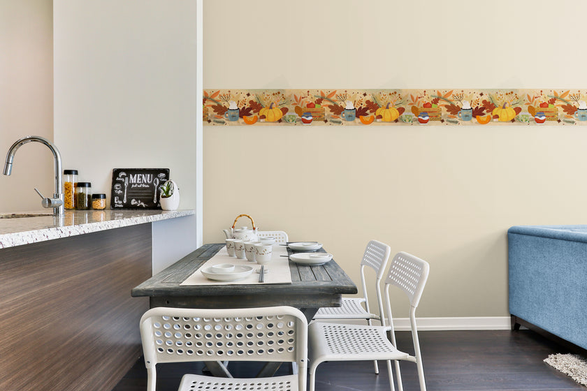 GB4040 Cozy Autumn Peel and Stick Wallpaper Border 10in or 8in Height x 15ft Long Brown Orange Tan Green