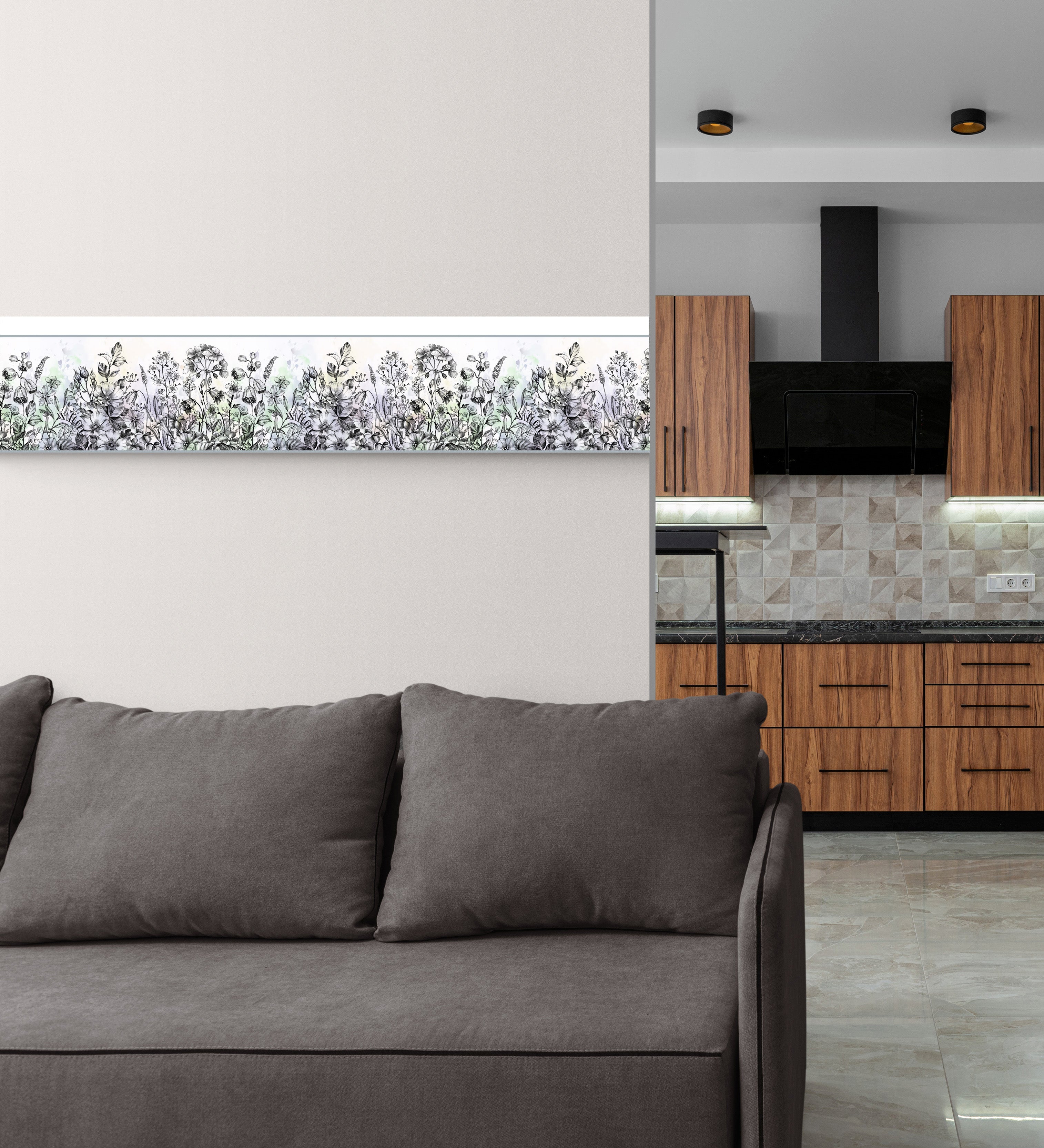 GB5001 Etched Blossom Peel and Stick Wallpaper Border 10in or 8in Height x 15ft Long Gray Teal Blue