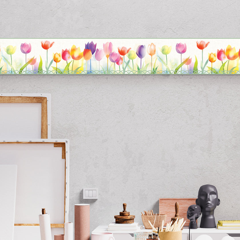 GB5010 Spring Tulips Peel and Stick Wallpaper Border 10in or 8in Height x 15ft Long Purple Orange Pink