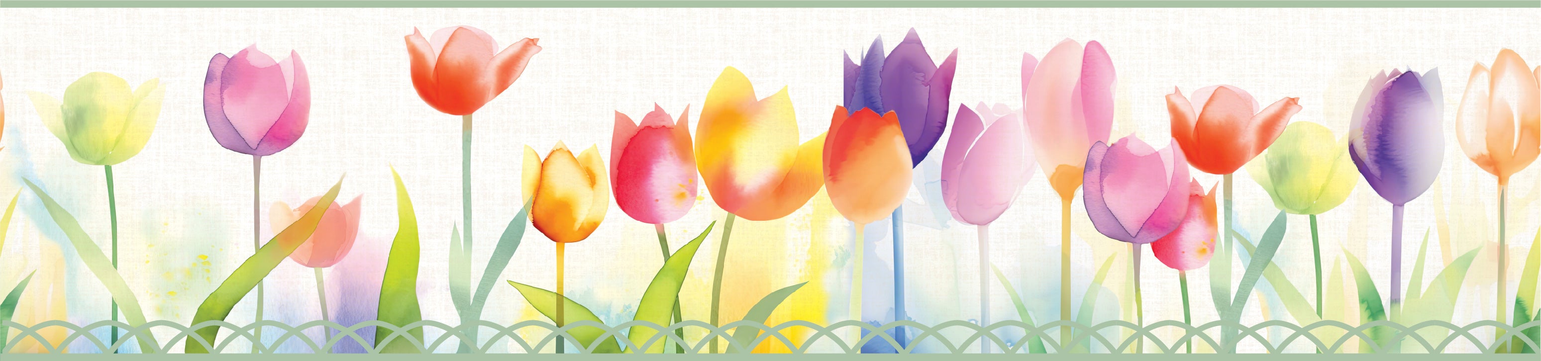 GB5010 Spring Tulips Peel and Stick Wallpaper Border 10in or 8in Height x 15ft Long Purple Orange Pink