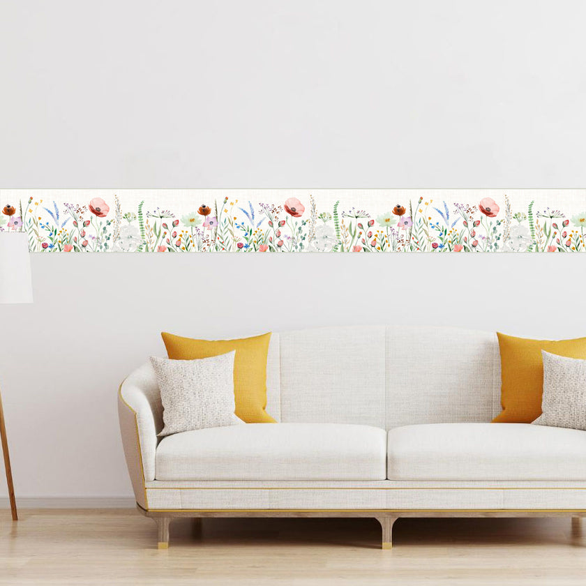 GB5020g8 Watercolor Meadow Peel and Stick Wallpaper Border 10in or 8in Height x 15ft Long Red Cream Tan Orange