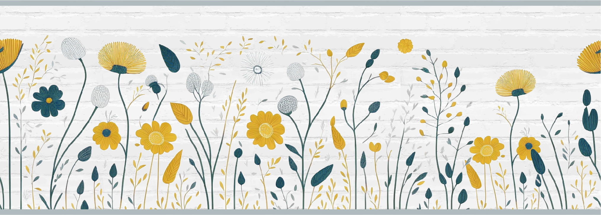 GB5050g8 City Wildflowers Peel and Stick Wallpaper Border 8in Height x 15ft Long Gray Yellow