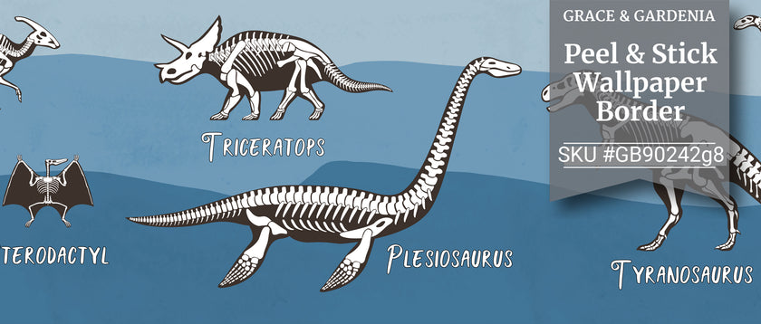 GB90243 X-Ray Dinosaurs Peel and Stick Wallpaper Border 10in or 8in Height x 15ft Long Blue Black White