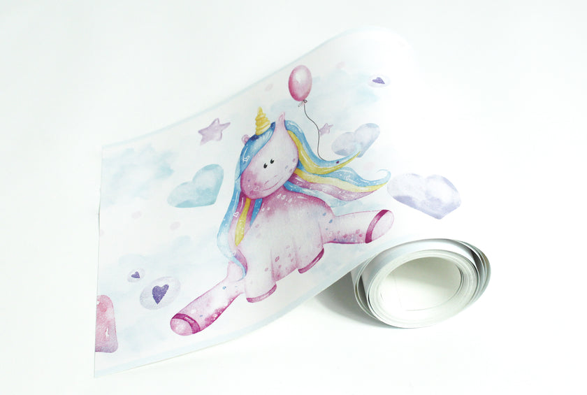 GB90290 Watercolor Vally Unicorns Peel and Stick Wallpaper Border 10in Height x 15ft Light Blue Pink Designs