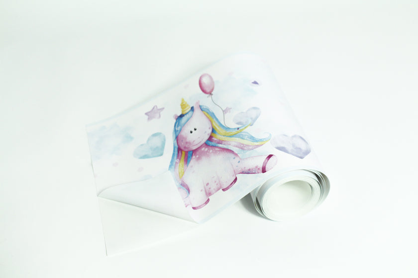 GB90290 Watercolor Vally Unicorns Peel and Stick Wallpaper Border 10in Height x 15ft Light Blue Pink Designs
