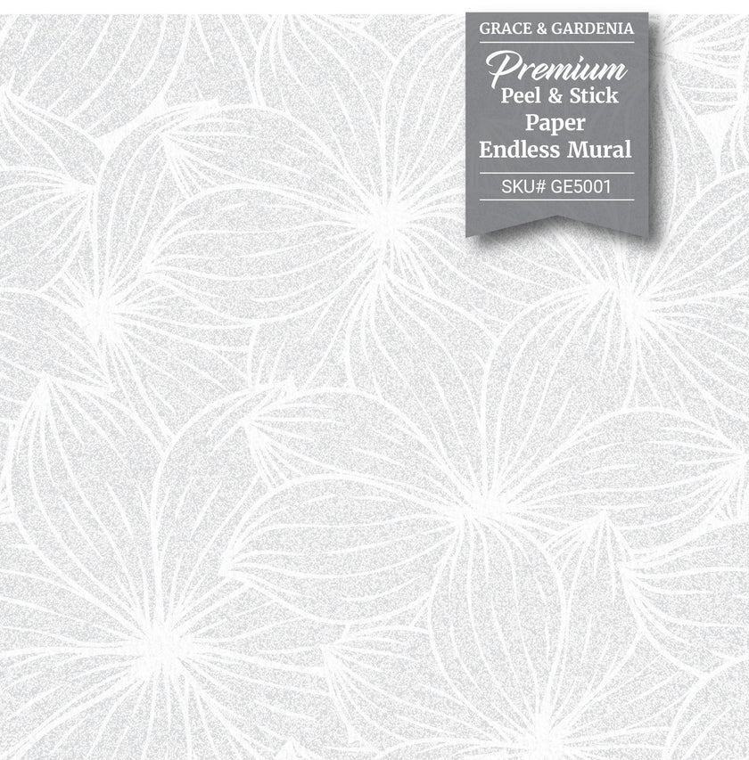 GE5001 Plumeria Grace & Gardenia Endless Mural White Gray