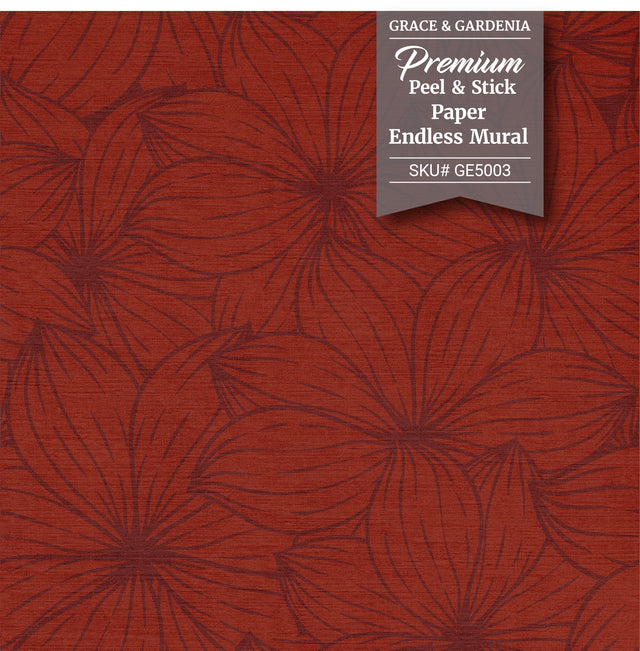 GE5003 Plumeria Grace & Gardenia Endless Mural Brick Red