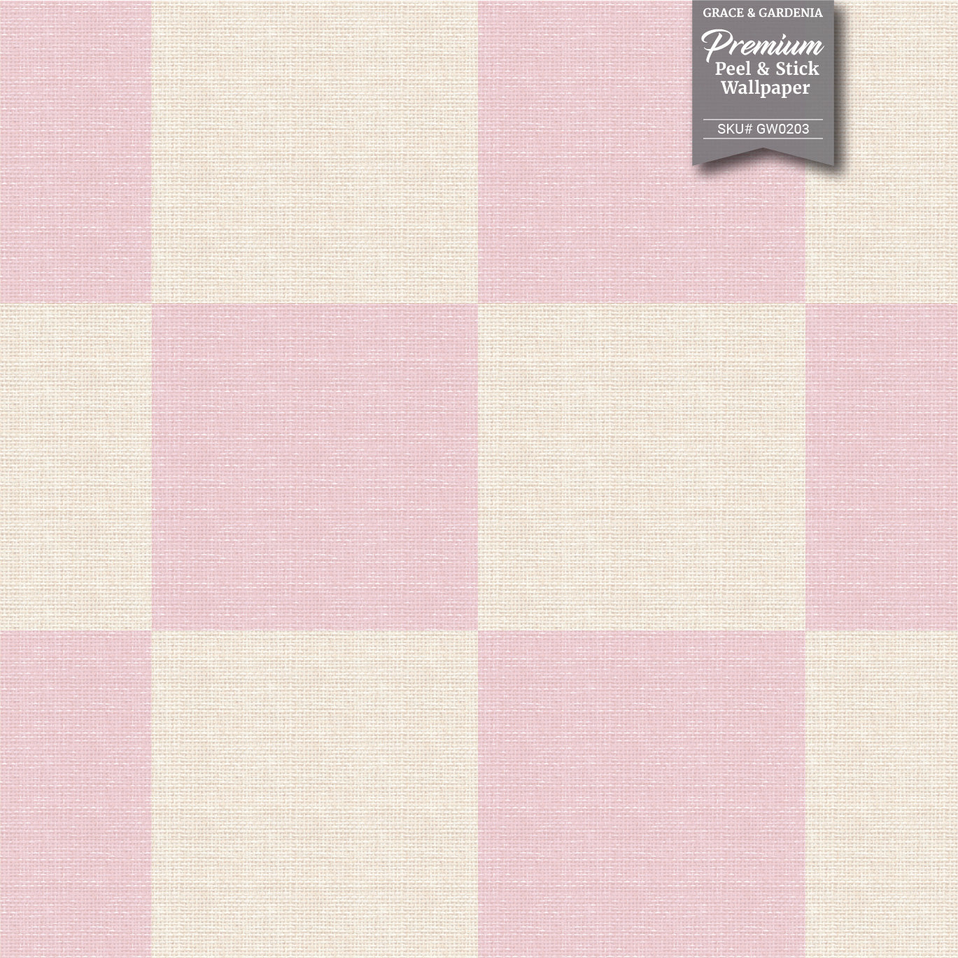 GW0203 Check Faux Grasscloth Plain Weave Texture Wallpaper Roll 19 inch Wide x 18 ft. Long in Pink White