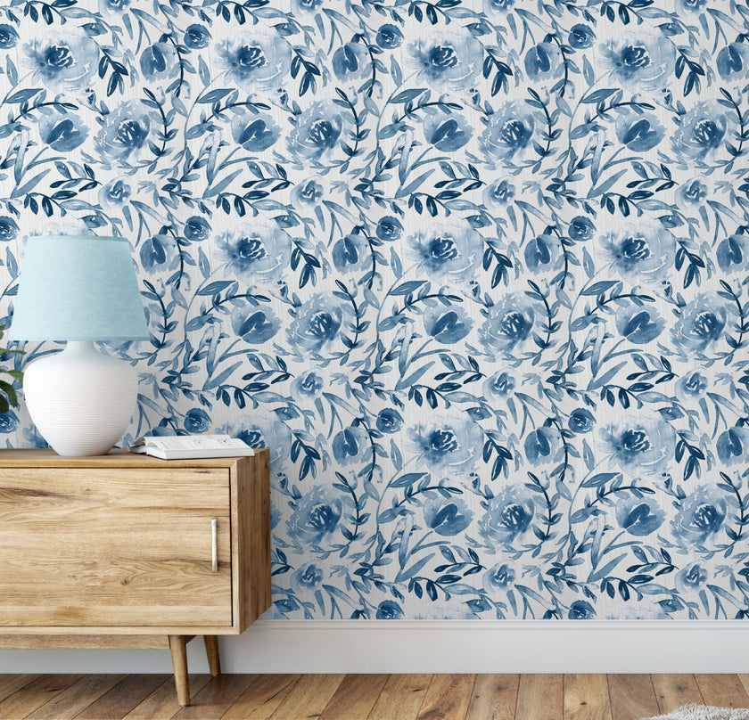 GW5132 Grace & Gardenia Watercolor Floral on Paper Peel and Stick Wallpaper Roll 19 inch Wide x 18 ft. Long Gray