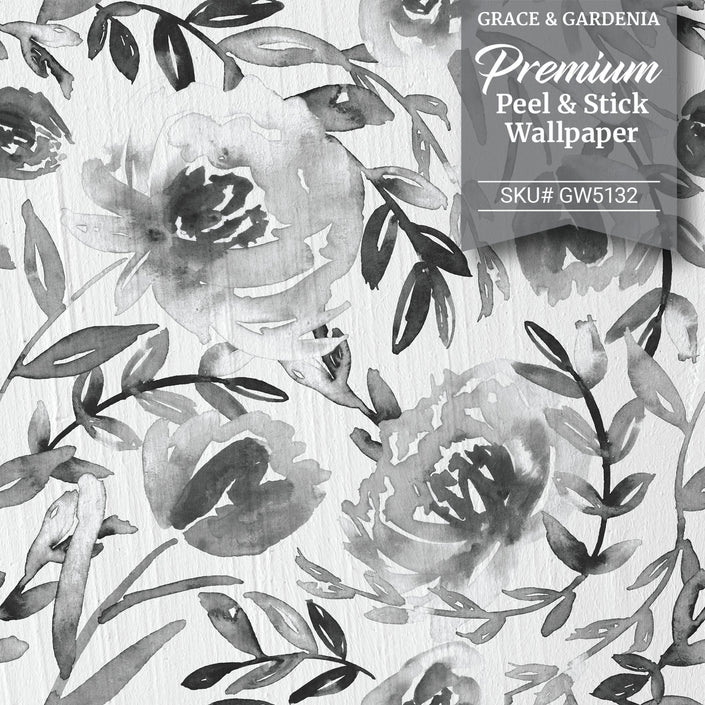 GW5133 Grace & Gardenia Watercolor Floral on Paper Peel and Stick Wallpaper Roll 20.5 inch Wide x 18 ft. Long, Green