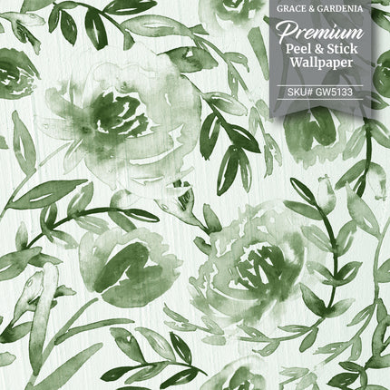 GW5132 Grace & Gardenia Watercolor Floral on Paper Peel and Stick Wallpaper Roll 19 inch Wide x 18 ft. Long Gray