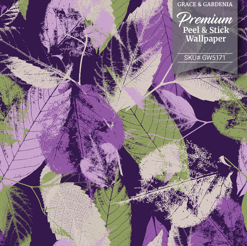 GW5173 Leaf Print Pattern Peel and Stick Wallpaper Roll 19 inch Wide x 18 ft. Long Aqua Gray Cream