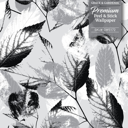 GW5173 Leaf Print Pattern Peel and Stick Wallpaper Roll 19 inch Wide x 18 ft. Long Aqua Gray Cream