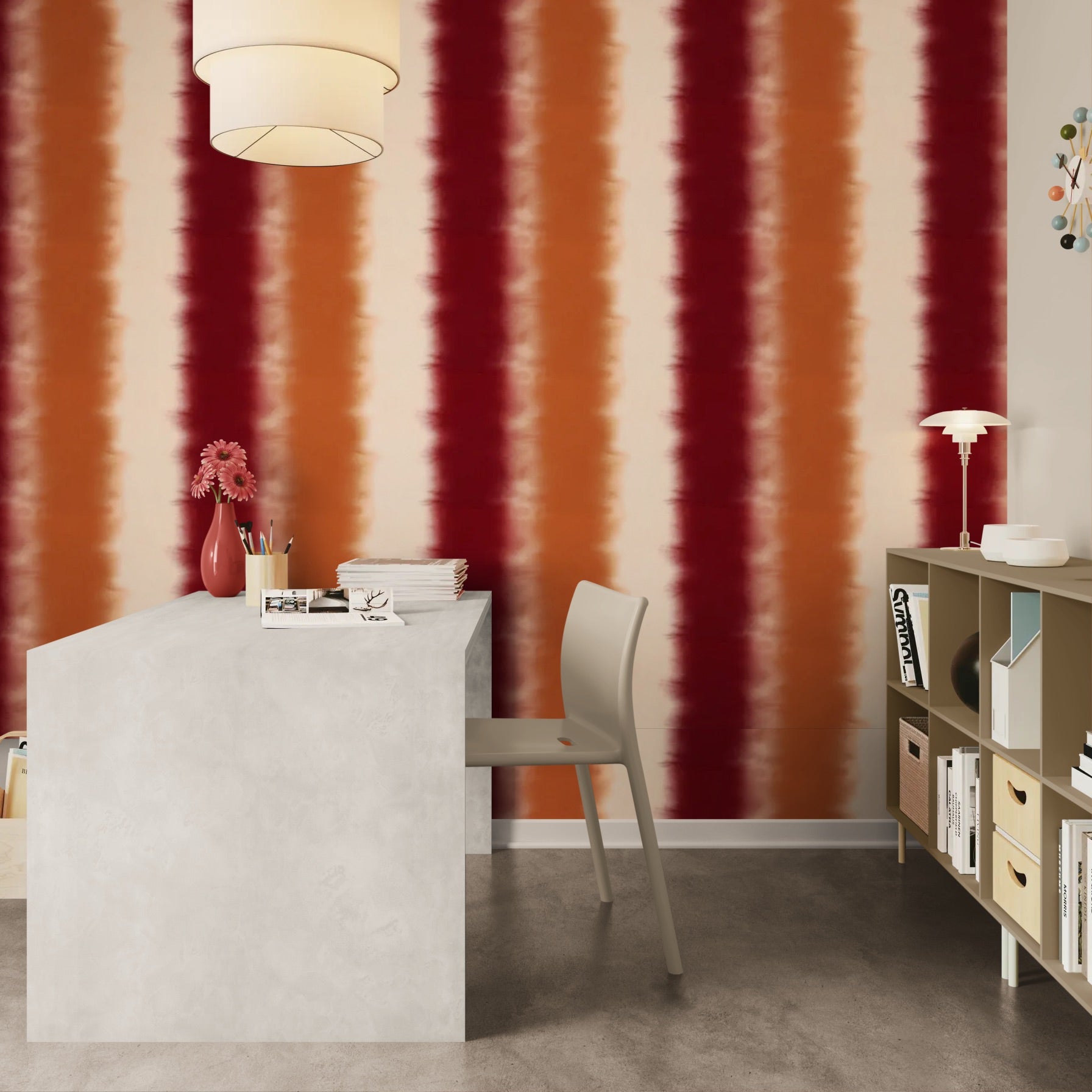 GP6030 Ombré Watercolor Stripe Premium Peel and Stick Wallpaper Panel 6 Ft High x 26 Wide in Deep Crimson