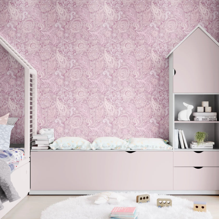 GP6060 Flower Paisley Premium Peel and Stick Wallpaper Panel 26 Wide x 6 Ft High in Dusty Pink