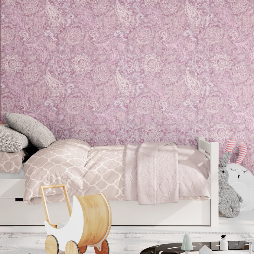GP6060 Flower Paisley Premium Peel and Stick Wallpaper Panel 26 Wide x 6 Ft High in Dusty Pink