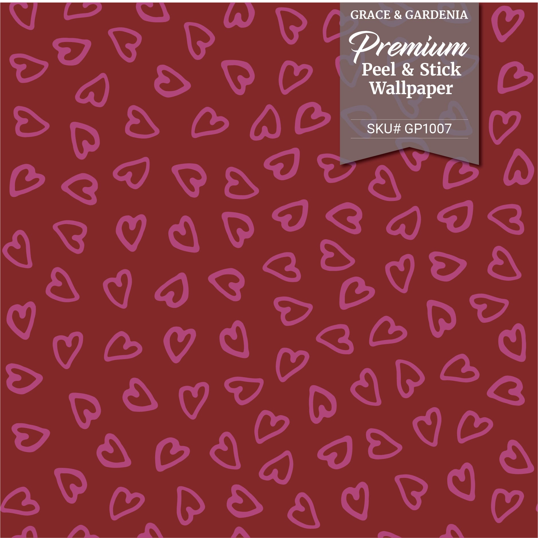 GP1007 Sweet Heart Hand Painted Hearts Premium Peel and Stick Wallpaper Panel 6 Ft High x 26 Wide in Red