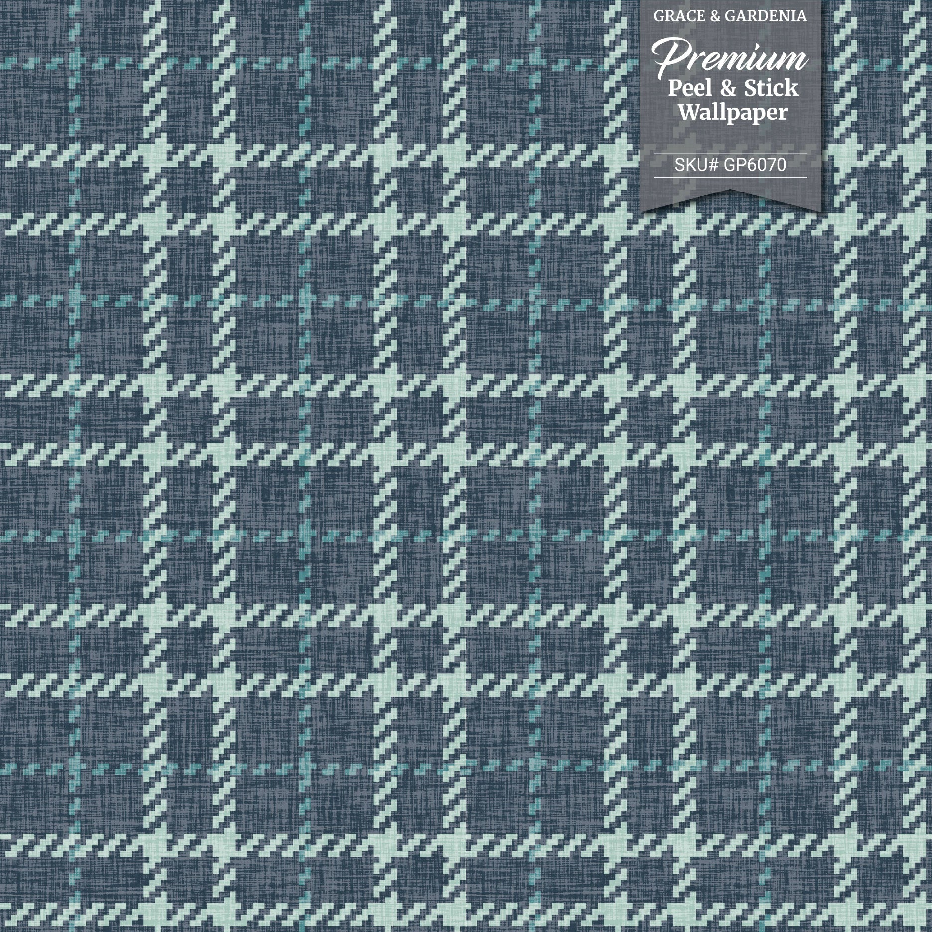 GP6070 Chunky Plaid Premium Peel and Stick Wallpaper Panel 26 Wide x 6 Ft High in Teal