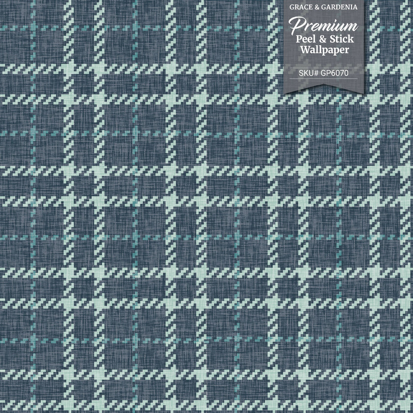 GP6070 Chunky Plaid Premium Peel and Stick Wallpaper Panel 26 Wide x 6 Ft High in Teal