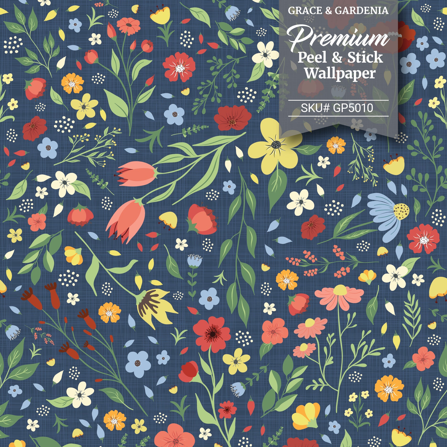 GP5010 Folk Florals Wallpaper Panels in Multi-Color Blue