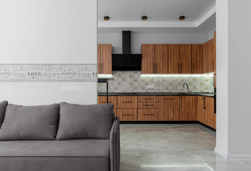 GB4034 Distressed Wood Farmhouse Values Typography Inspirational Words Peel and Stick Wallpaper Border 15Ft long Soft Off White Cream