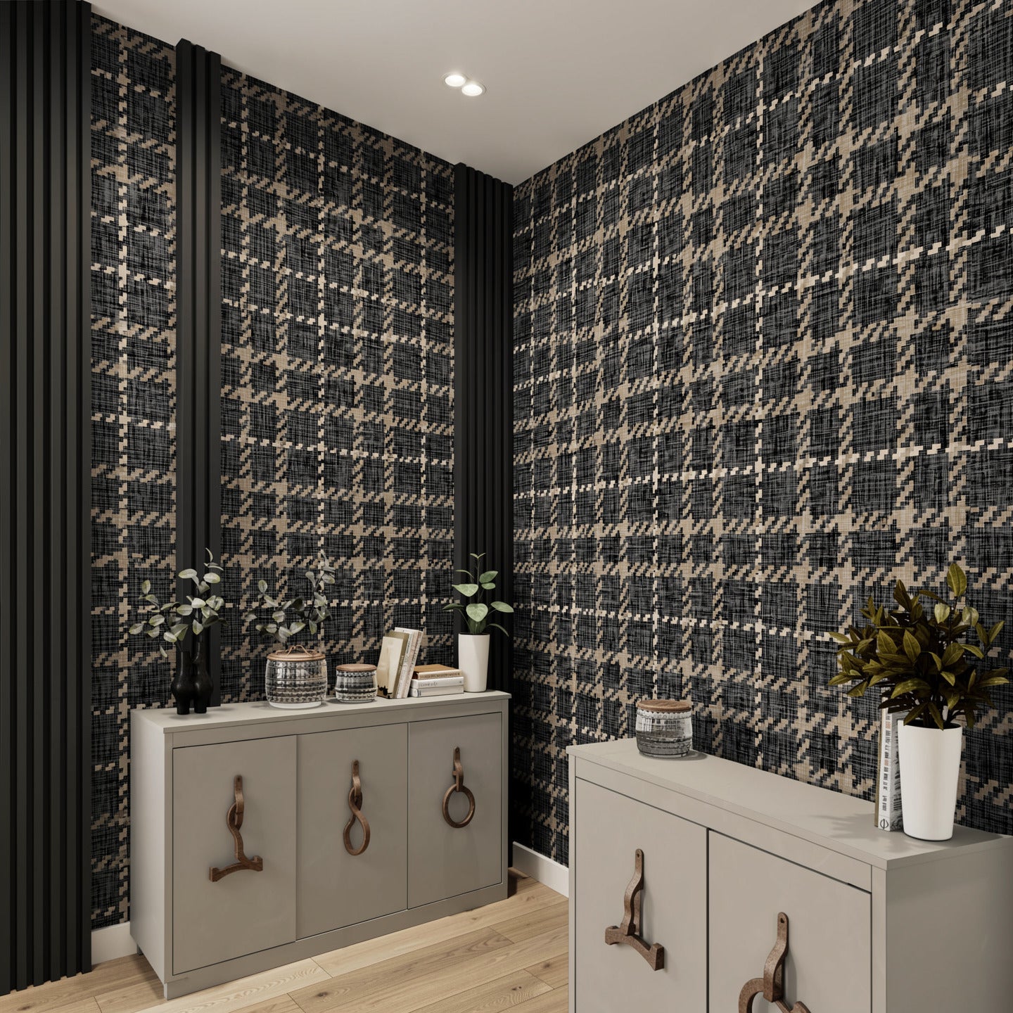 GP6071 Chunky Plaid Premium Peel and Stick Wallpaper Panel 6 Ft High x 26 Wide in Vintage Brown