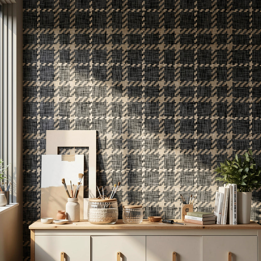 GP6071 Chunky Plaid Premium Peel and Stick Wallpaper Panel 6 Ft High x 26 Wide in Vintage Brown