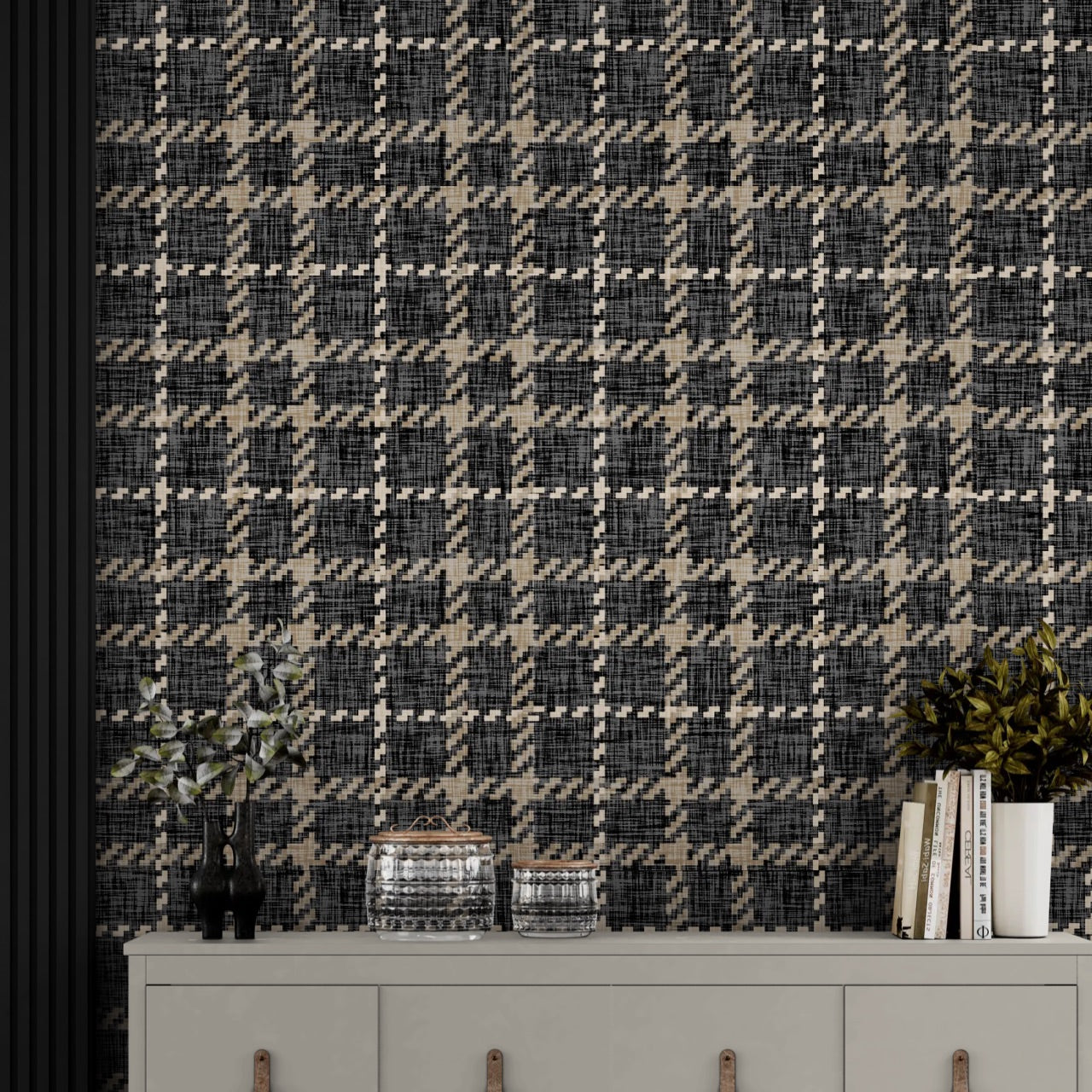GP6071 Chunky Plaid Premium Peel and Stick Wallpaper Panel 6 Ft High x 26 Wide in Vintage Brown