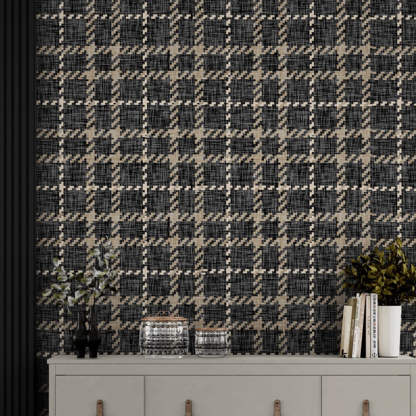 GP6071 Chunky Plaid Premium Peel and Stick Wallpaper Panel 6 Ft High x 26 Wide in Vintage Brown